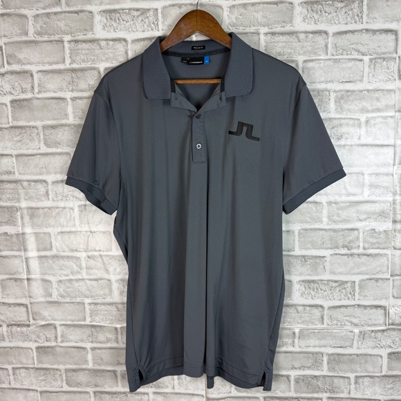 J. Lindeberg Dark Gray Enlarged Logo Performance Golf Polo Mens XL Regular Fit - Picture 2 of 7